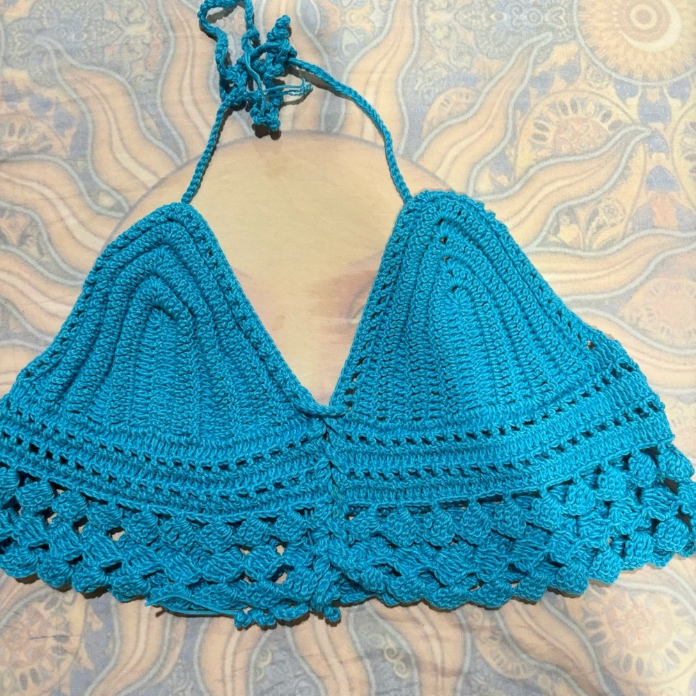 Blue Crochet Halter Top